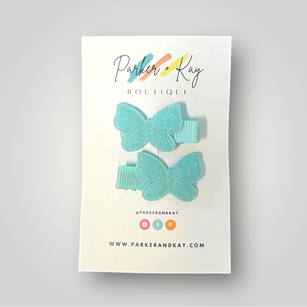 Parker + Kay Shimmering Butterfly Hair Clips - Pastel Aqua